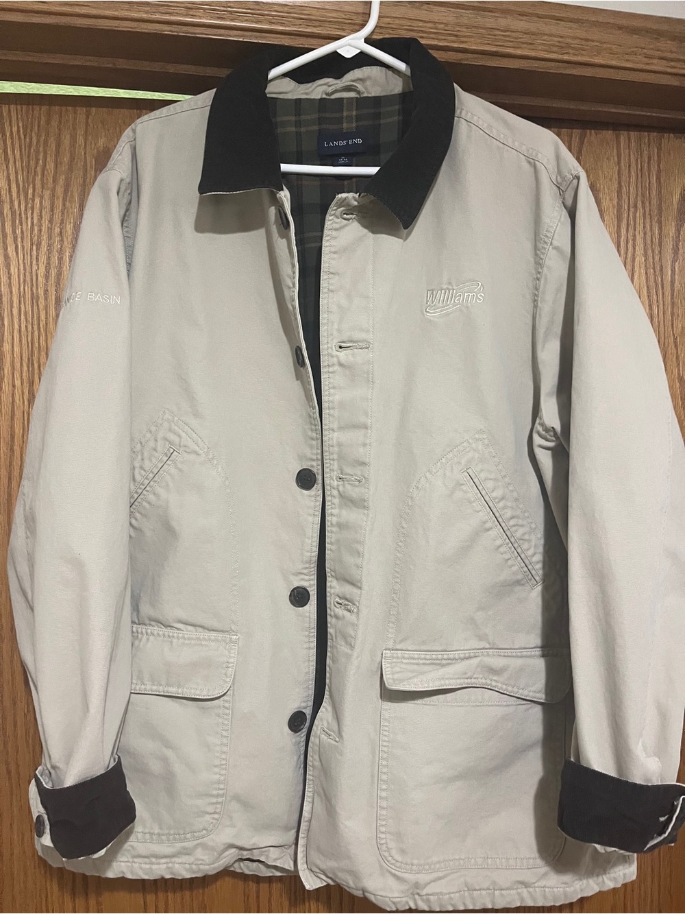 Lands End XL Men's Beige Work Jacket with Contrast Collar